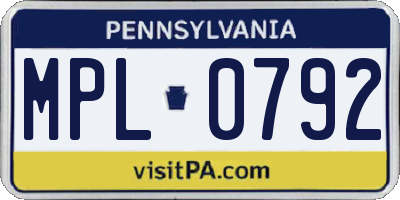 PA license plate MPL0792
