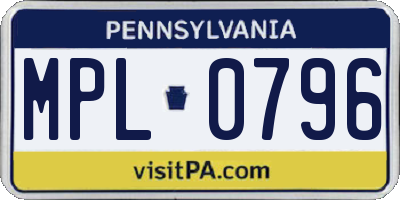 PA license plate MPL0796