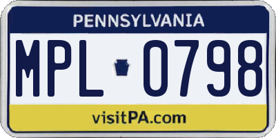 PA license plate MPL0798
