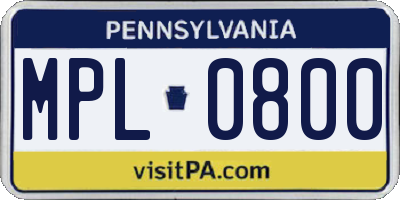PA license plate MPL0800