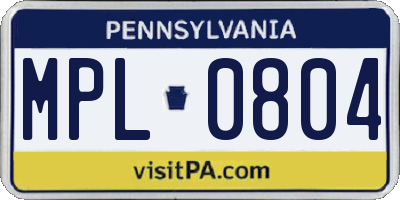PA license plate MPL0804