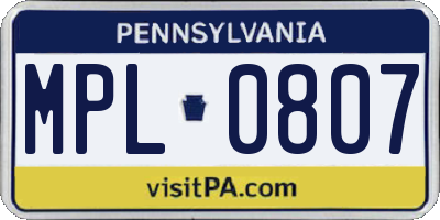 PA license plate MPL0807