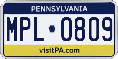 PA license plate MPL0809