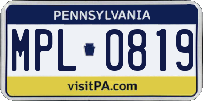 PA license plate MPL0819