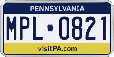 PA license plate MPL0821
