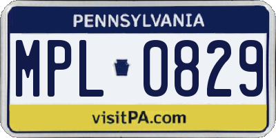 PA license plate MPL0829