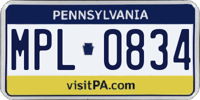 PA license plate MPL0834