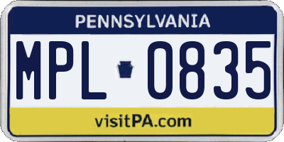 PA license plate MPL0835