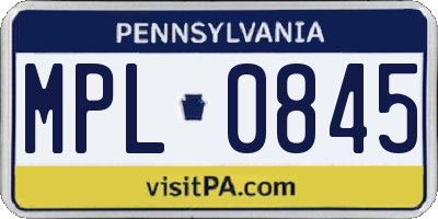 PA license plate MPL0845