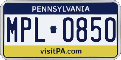 PA license plate MPL0850