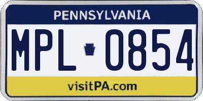 PA license plate MPL0854
