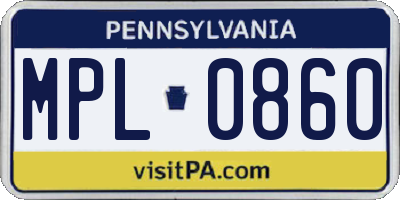 PA license plate MPL0860