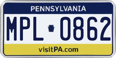 PA license plate MPL0862