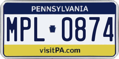 PA license plate MPL0874