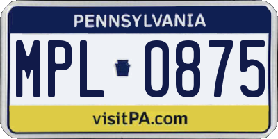 PA license plate MPL0875