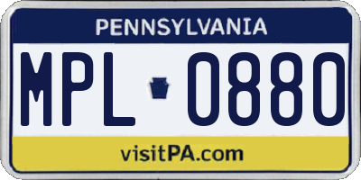 PA license plate MPL0880