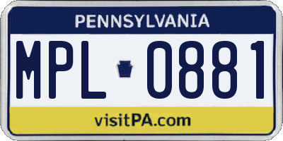 PA license plate MPL0881