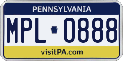 PA license plate MPL0888