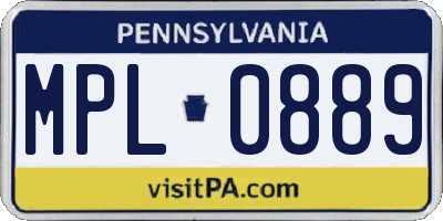 PA license plate MPL0889