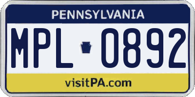 PA license plate MPL0892