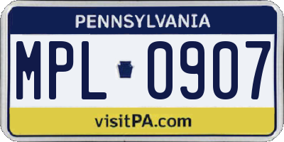 PA license plate MPL0907