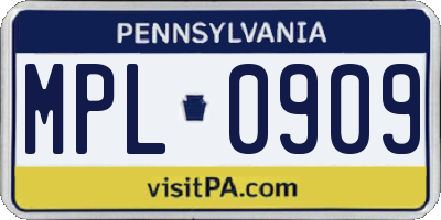 PA license plate MPL0909