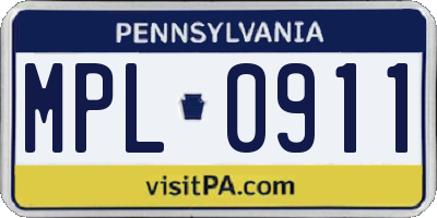 PA license plate MPL0911