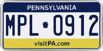 PA license plate MPL0912