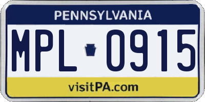 PA license plate MPL0915