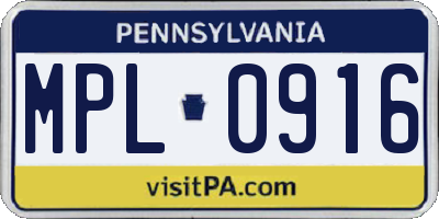 PA license plate MPL0916