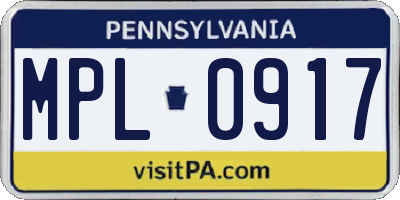 PA license plate MPL0917