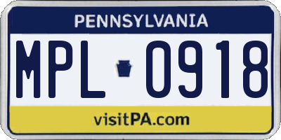 PA license plate MPL0918