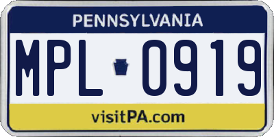 PA license plate MPL0919