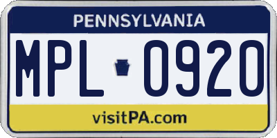 PA license plate MPL0920