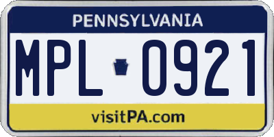 PA license plate MPL0921
