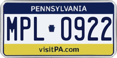 PA license plate MPL0922