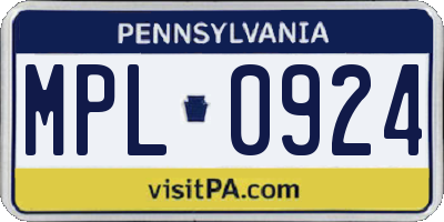 PA license plate MPL0924