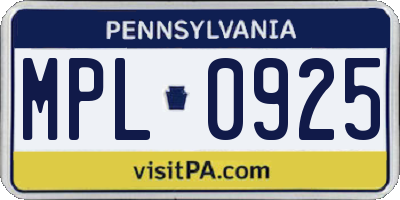 PA license plate MPL0925