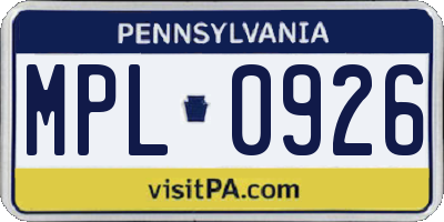 PA license plate MPL0926