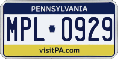 PA license plate MPL0929