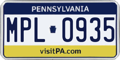 PA license plate MPL0935