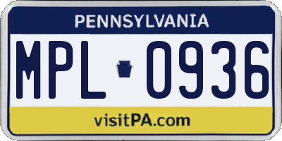 PA license plate MPL0936