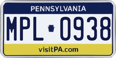 PA license plate MPL0938