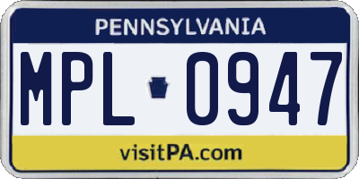 PA license plate MPL0947