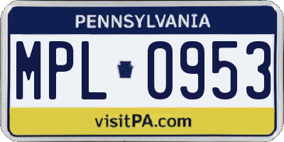 PA license plate MPL0953