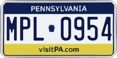PA license plate MPL0954