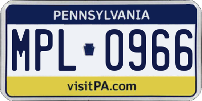 PA license plate MPL0966