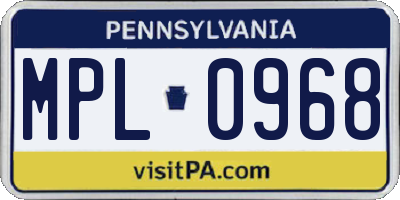 PA license plate MPL0968