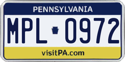 PA license plate MPL0972