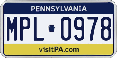 PA license plate MPL0978